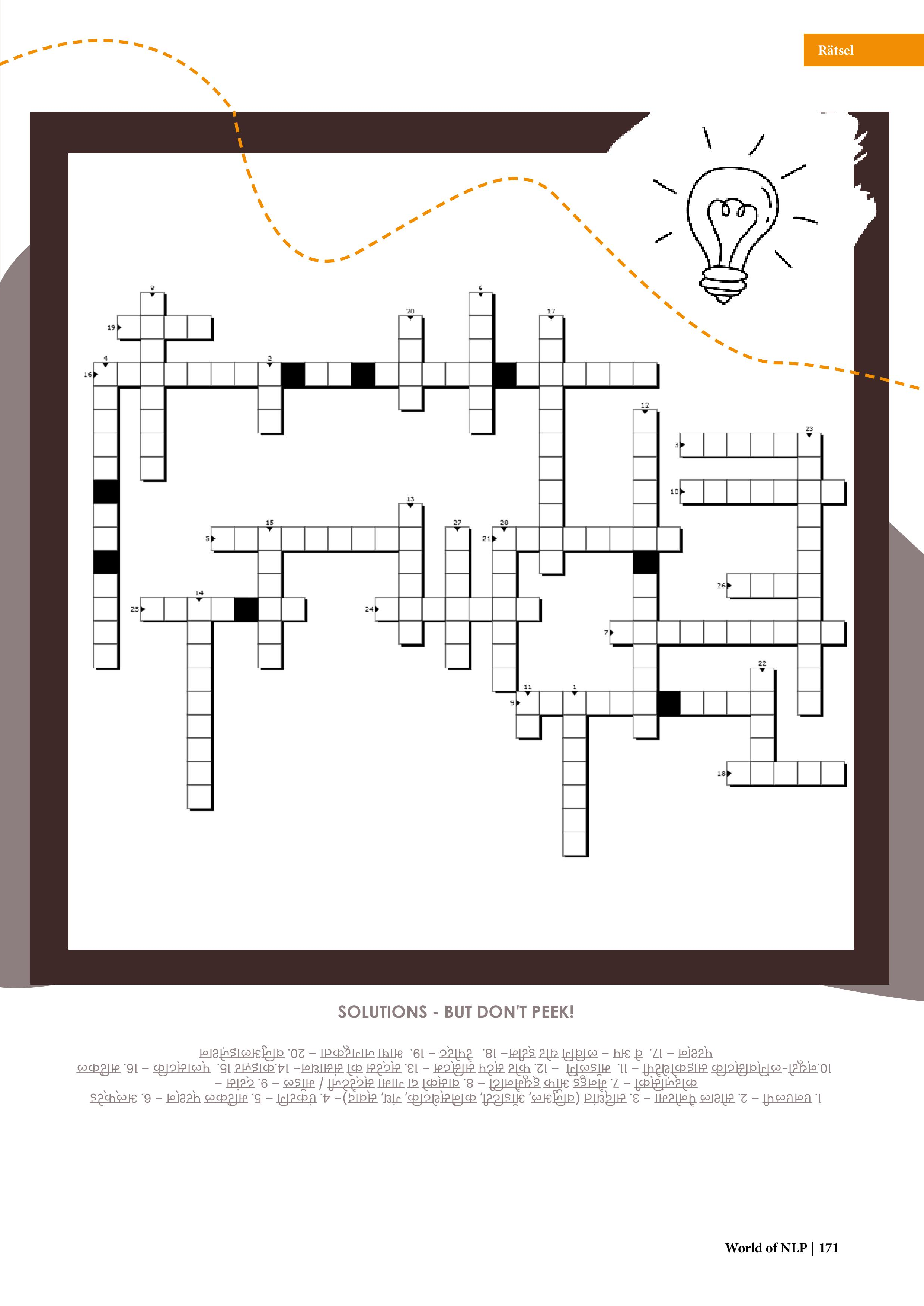 एनएलपी की दुनिया पत्रिका के पहले अंक के लिए क्रॉसवर्ड पहेली